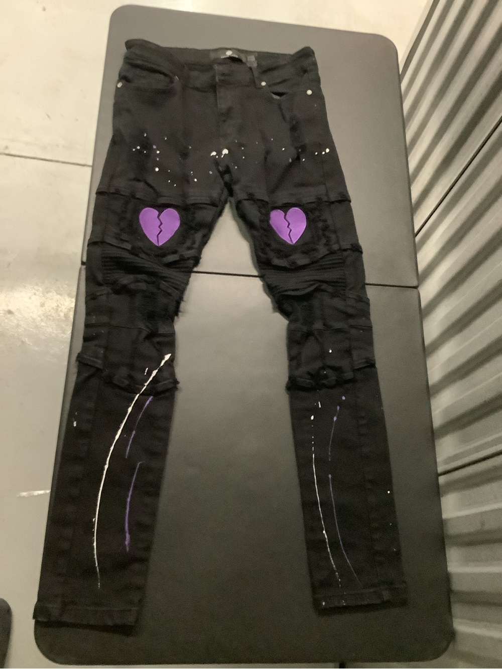 Black Kids' Skinny Jeans with Purple Heart Knee Patches